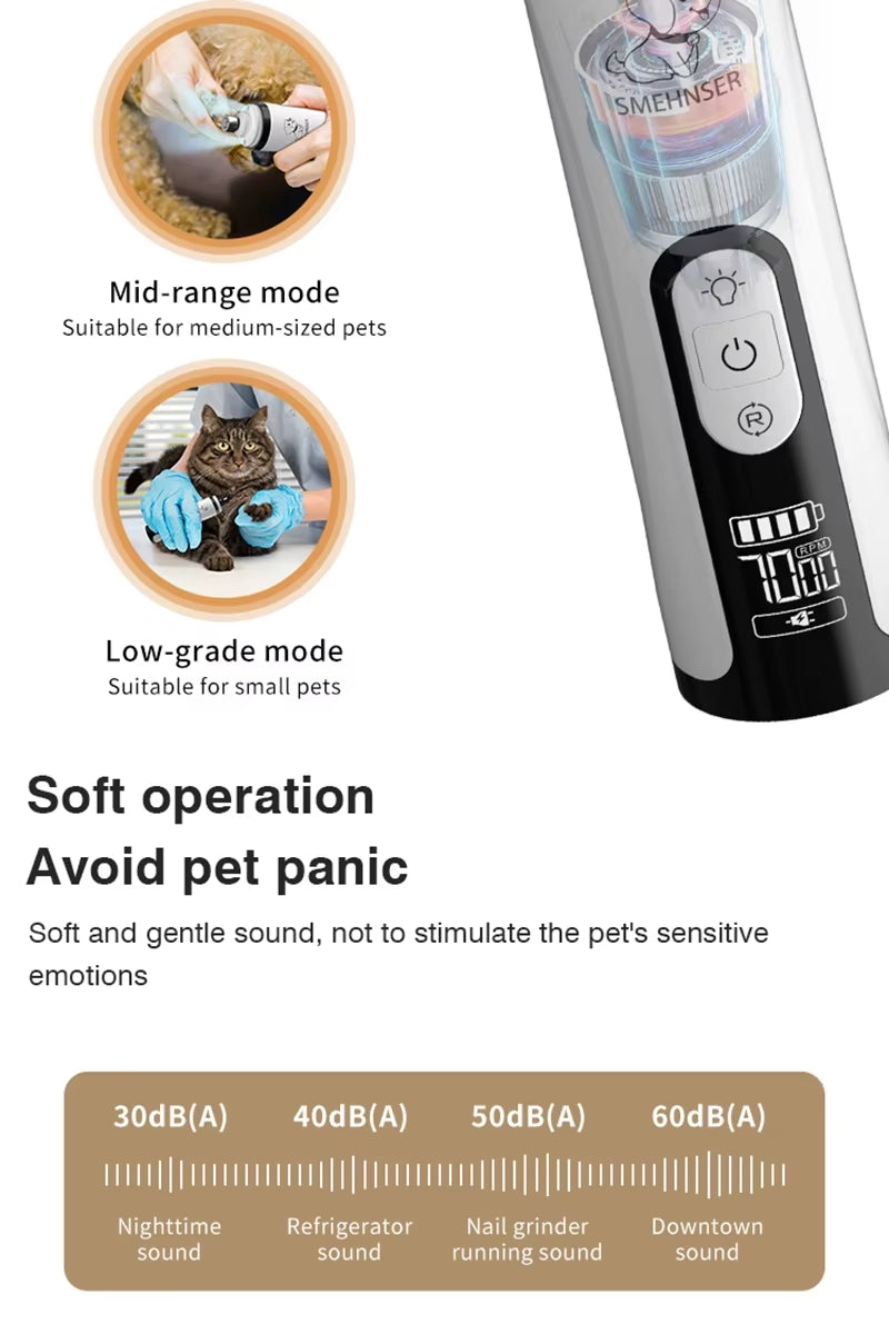 PAWSTORIA™ ELECTIC PET NAIL GRINDER LED LIGHT CAT DOGS NAIL CLIPPERS